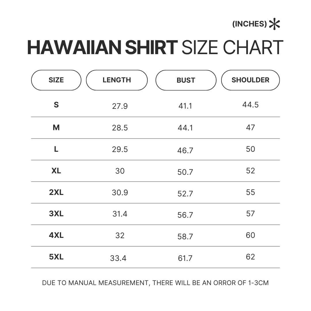 Hawaiian Shirt Size Chart - Jujutsu Kaisen Store