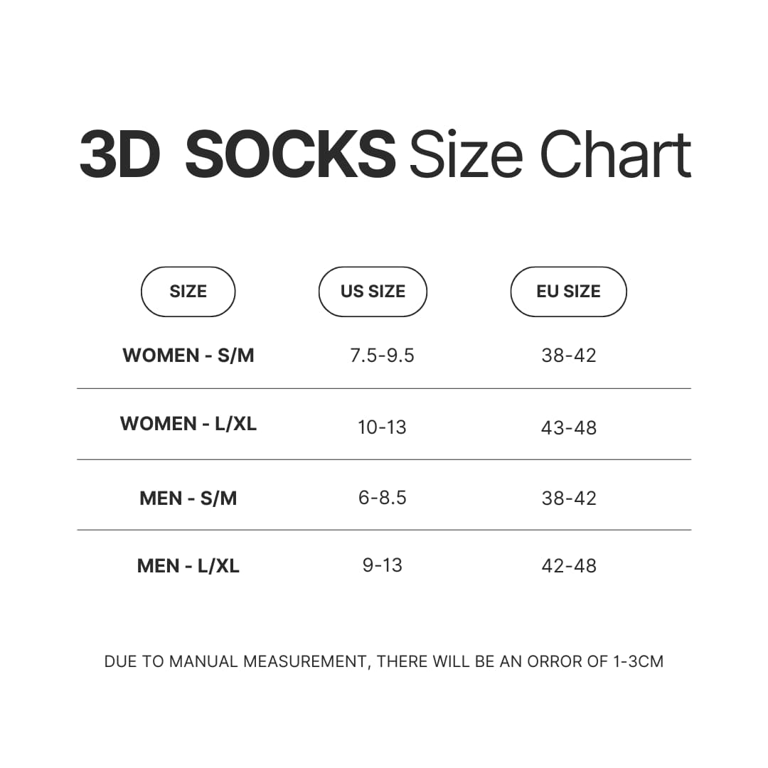 3D Socks Size Chart - Jujutsu Kaisen Store