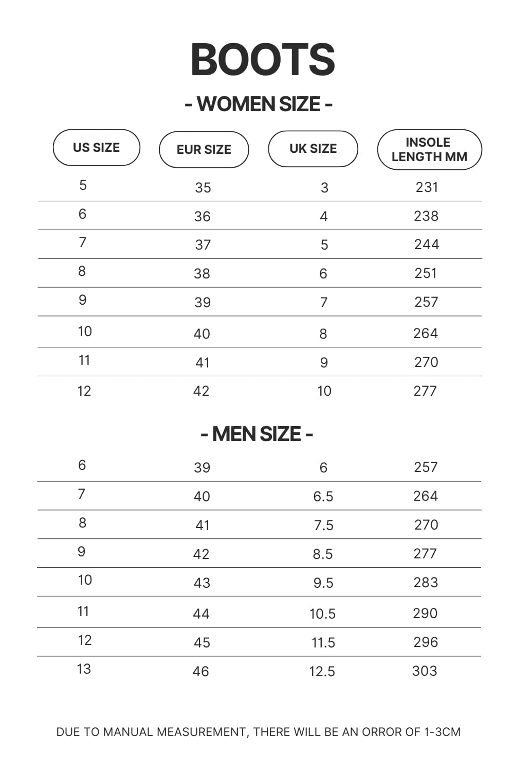 Boots Size Chart 1 - Jujutsu Kaisen Store