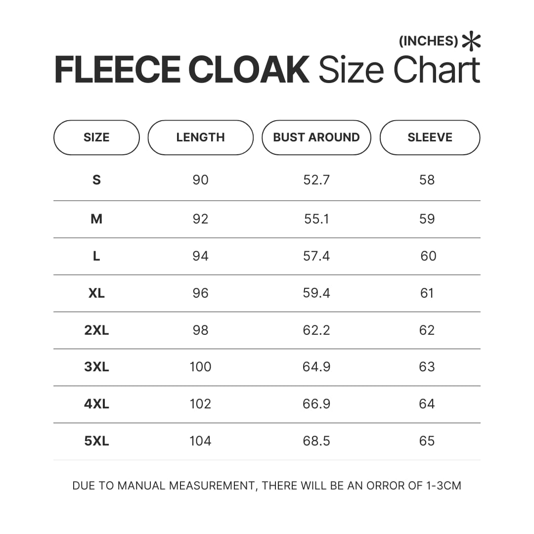 Fleece Cloak Size Chart - Jujutsu Kaisen Store