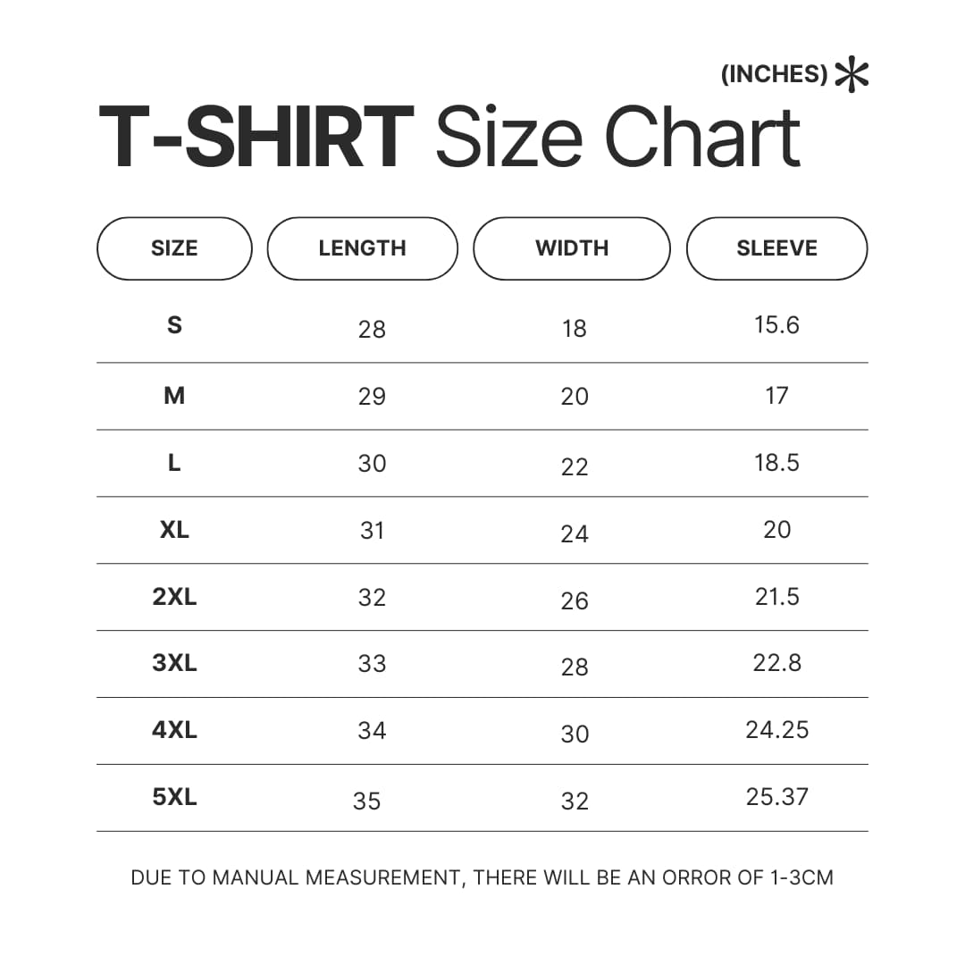 T shirt Size Chart - Jujutsu Kaisen Store