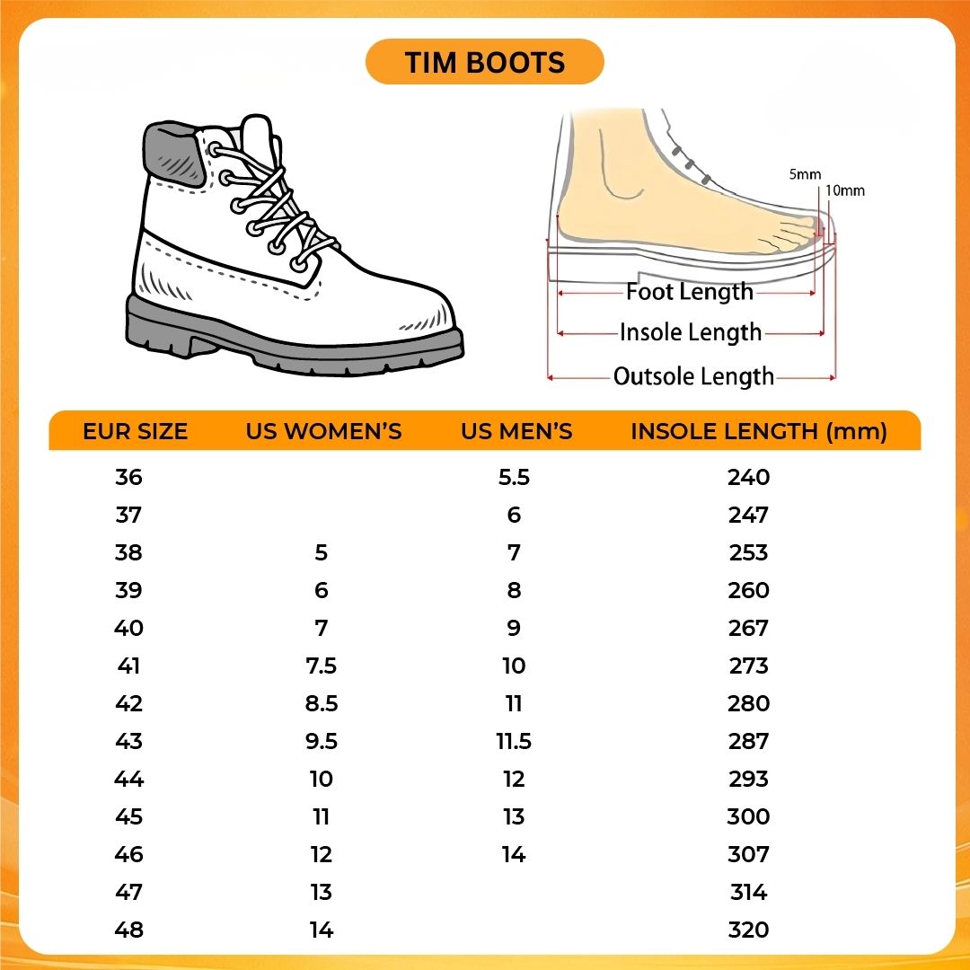 Tim Boots V1 Size Chart - Jujutsu Kaisen Store