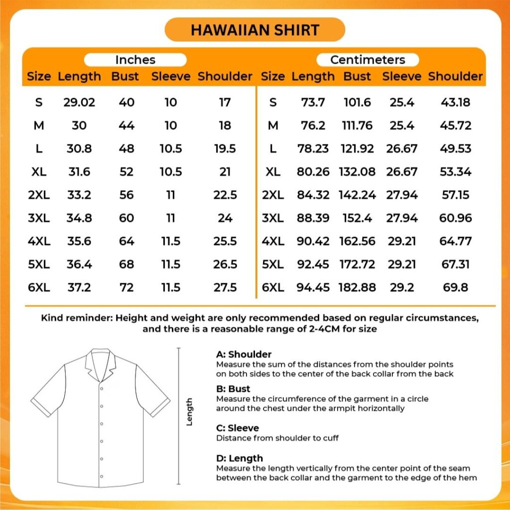 3D Hawaiian Shirt Size Chart - Jujutsu Kaisen Store