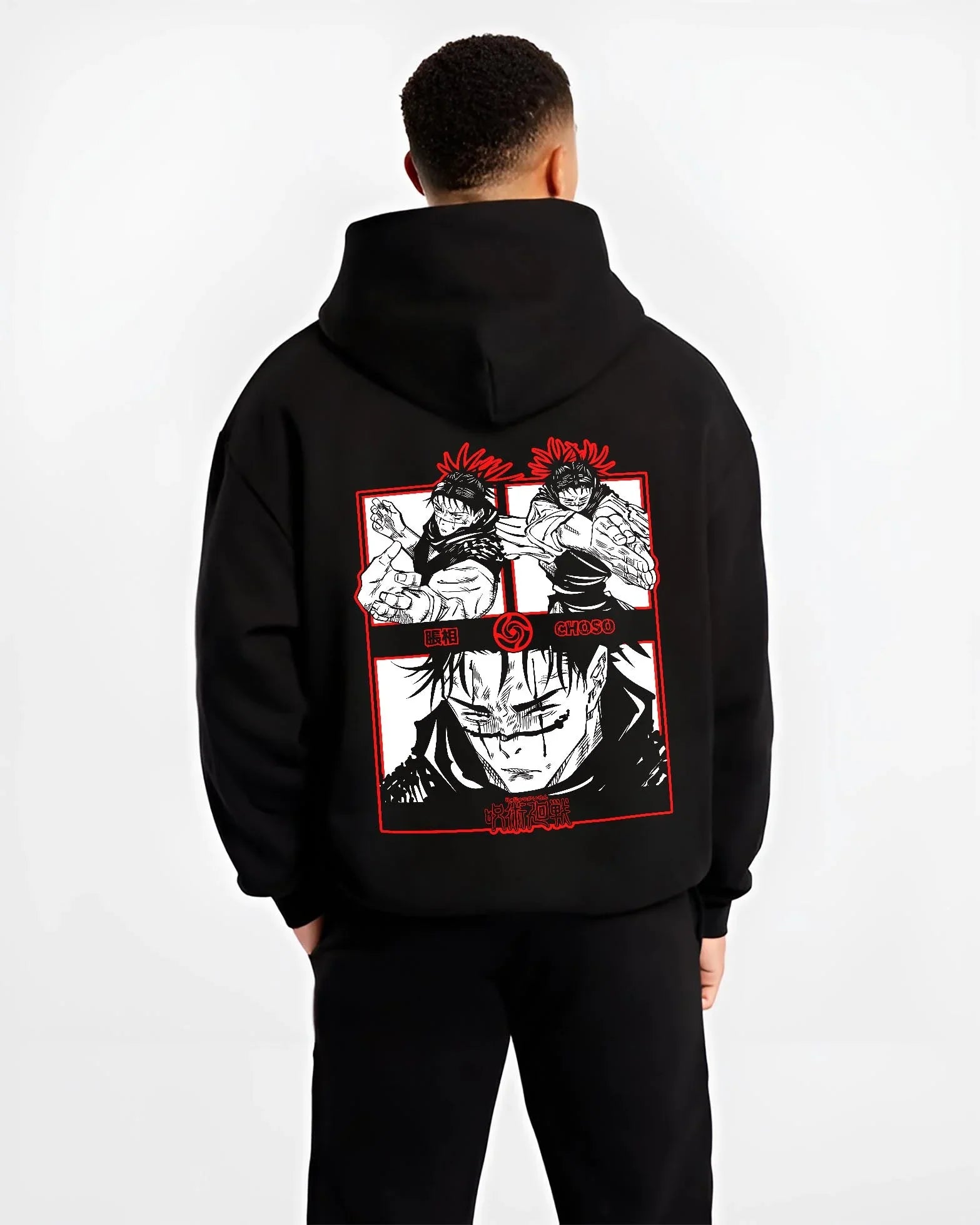 CHOSOV5 B.black hoodie male back view - Jujutsu Kaisen Store
