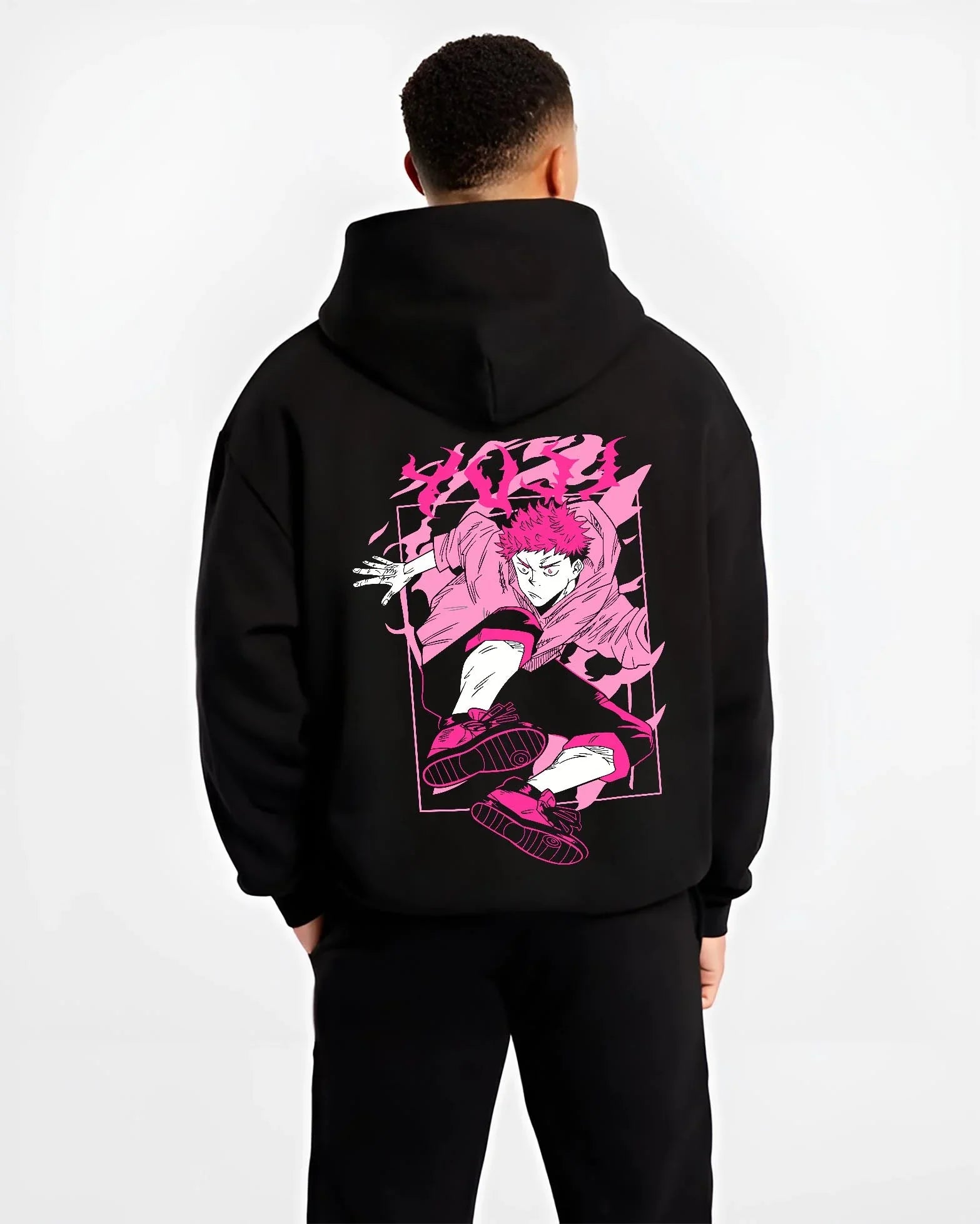 JJKSUK B.black hoodie male back view - Jujutsu Kaisen Store