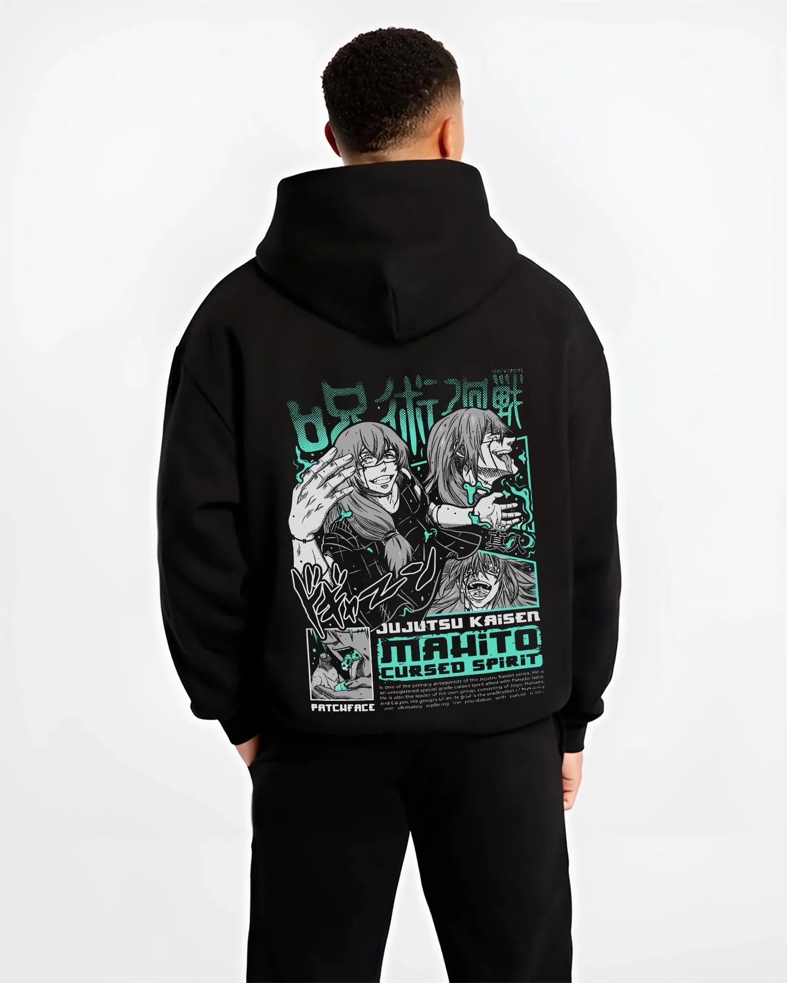 MAHITO1 B.black hoodie male back view - Jujutsu Kaisen Store