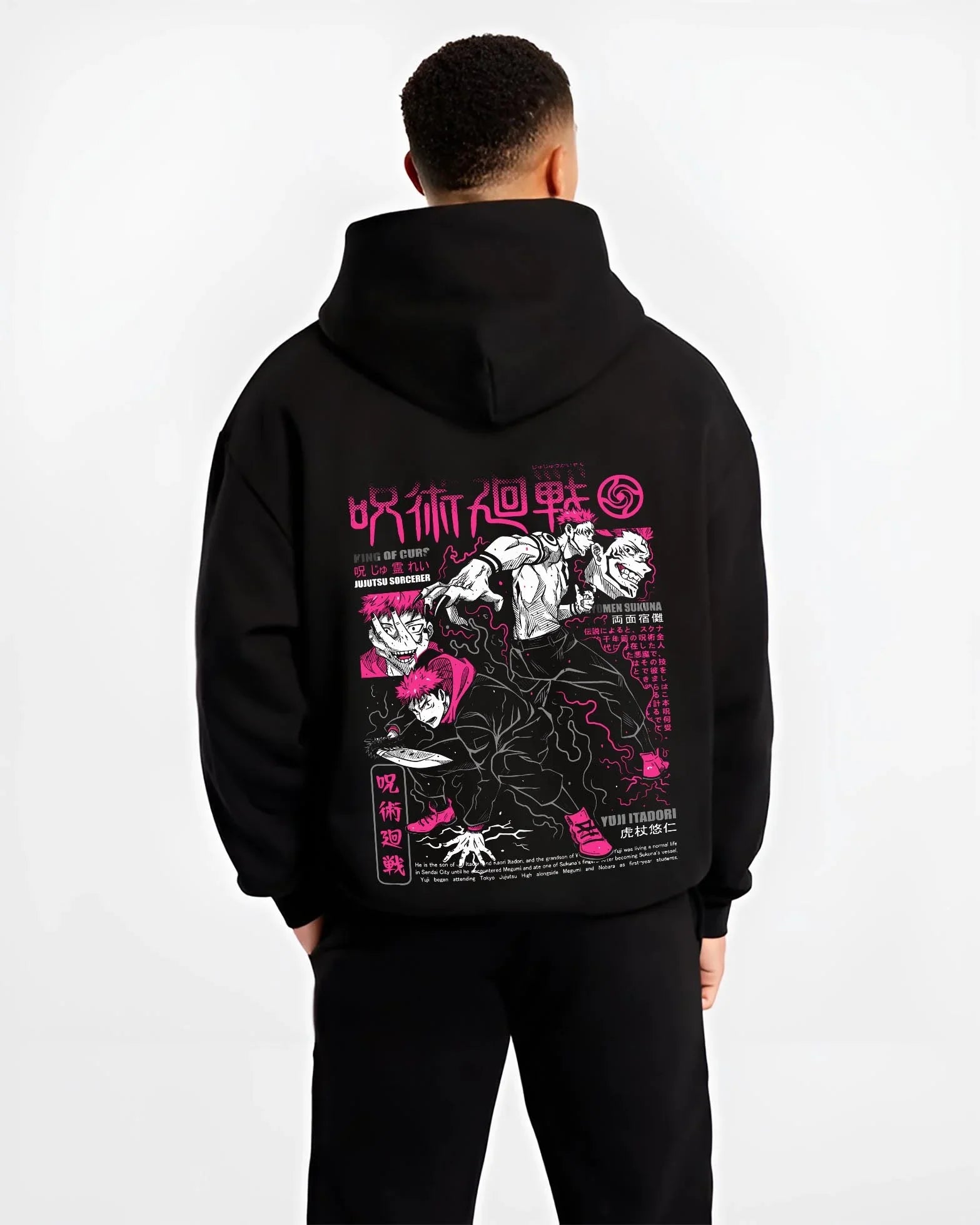 MAKZEN B.black hoodie male back view - Jujutsu Kaisen Store