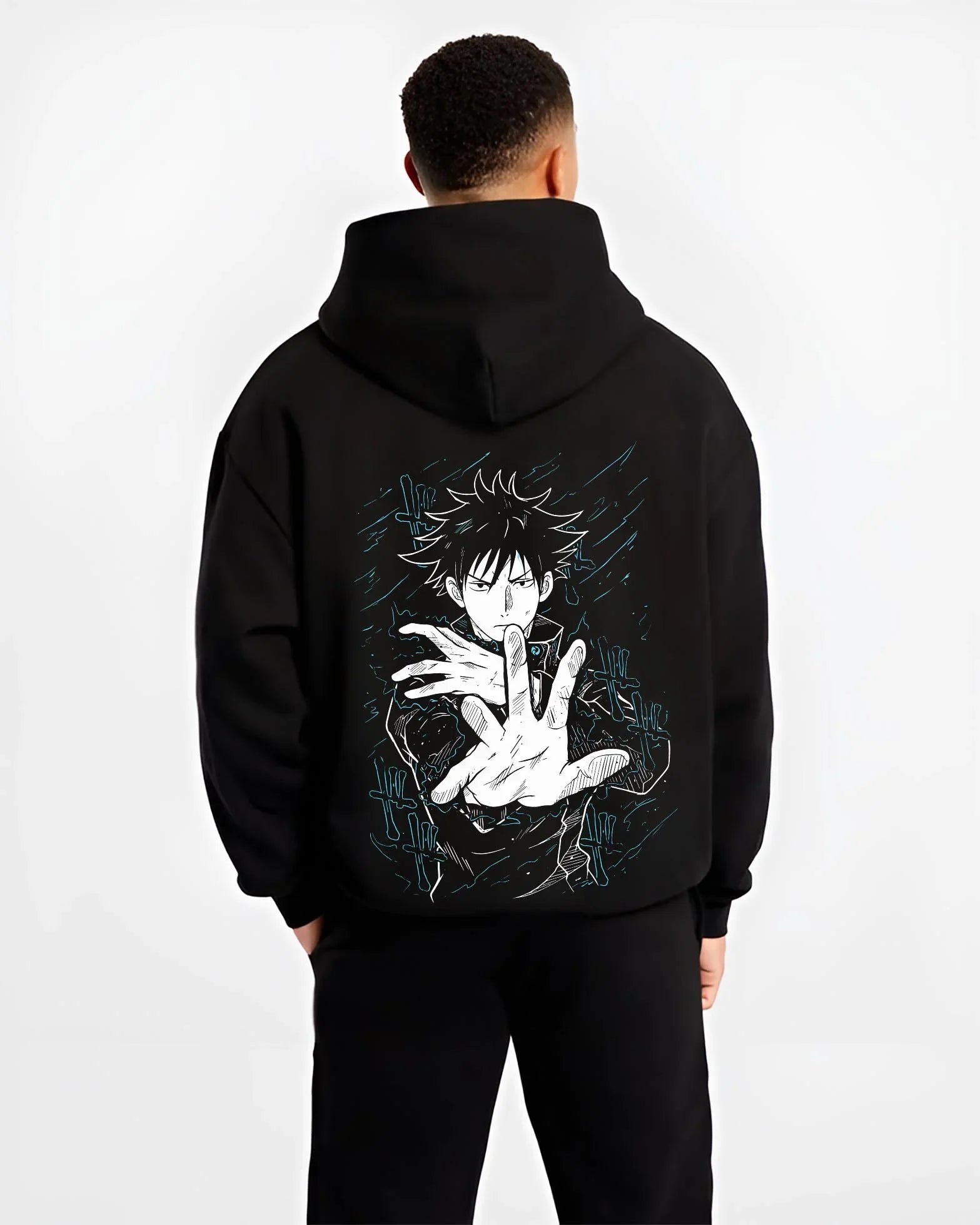 MEGSHD B.black hoodie male back view - Jujutsu Kaisen Store
