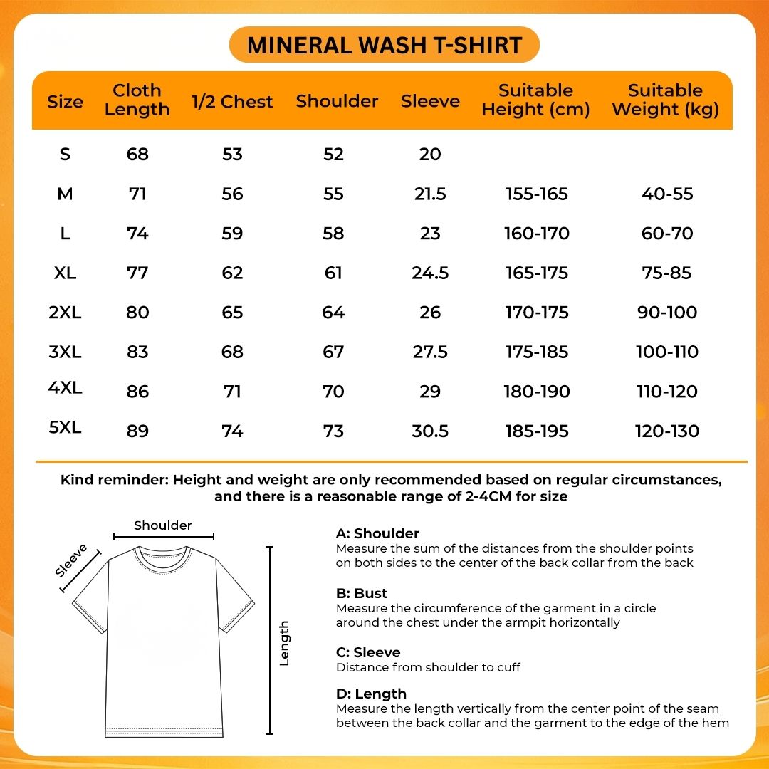 Mineral Wash T Shirt Size Chart - Jujutsu Kaisen Store