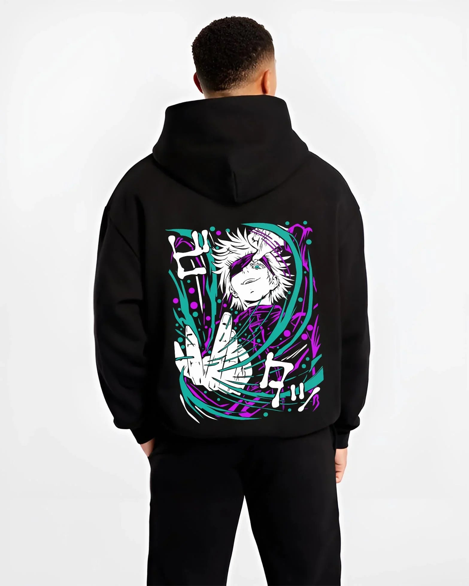 PANDA B.black hoodie male back view - Jujutsu Kaisen Store