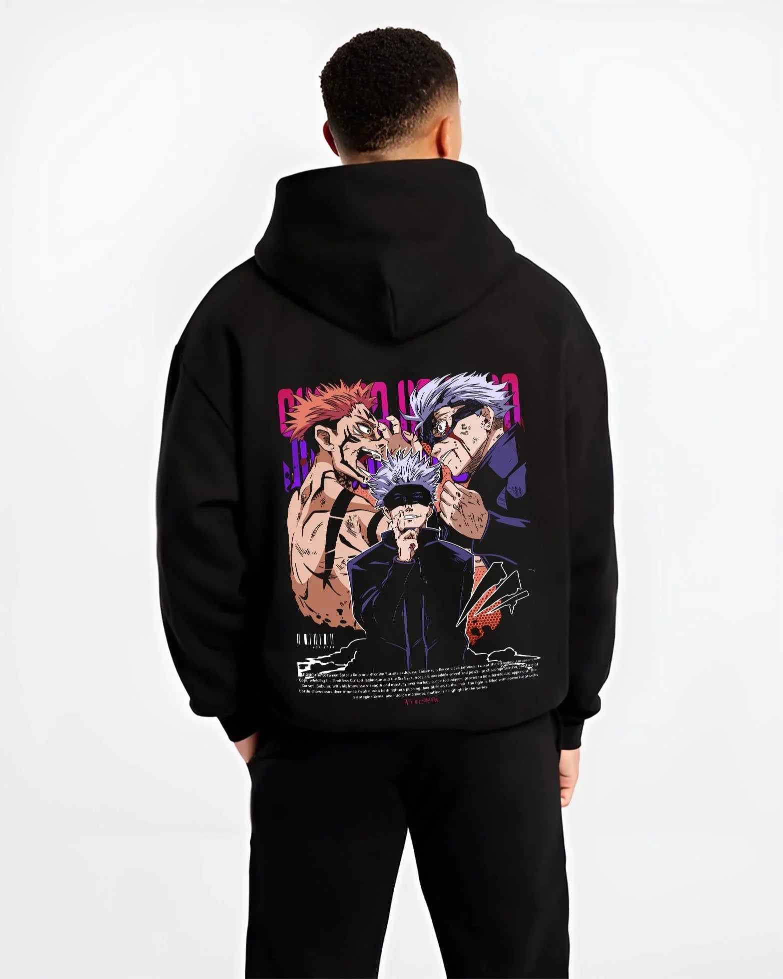 PANJJK B.black hoodie male back view - Jujutsu Kaisen Store