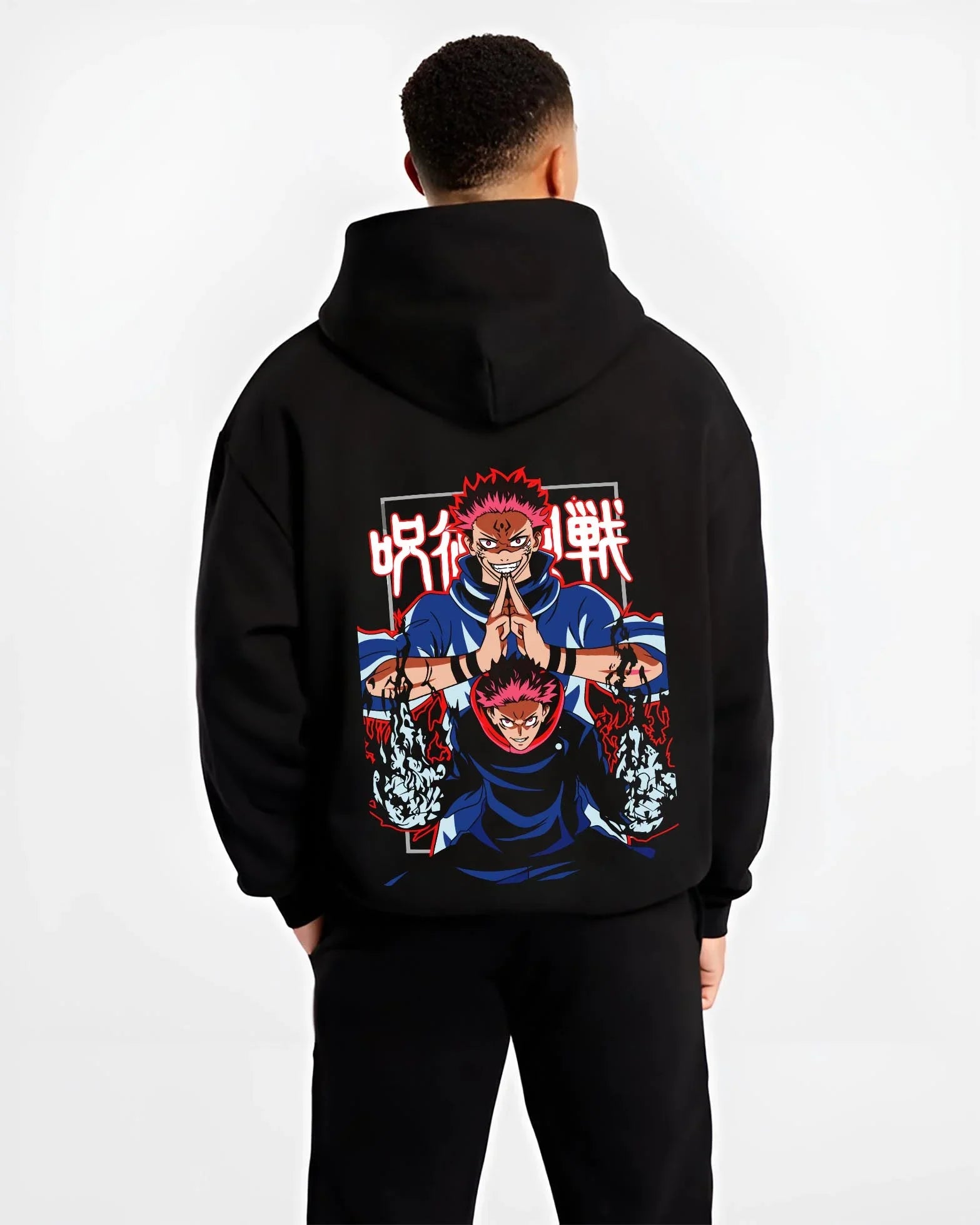 RIKACRS B.black hoodie male back view - Jujutsu Kaisen Store