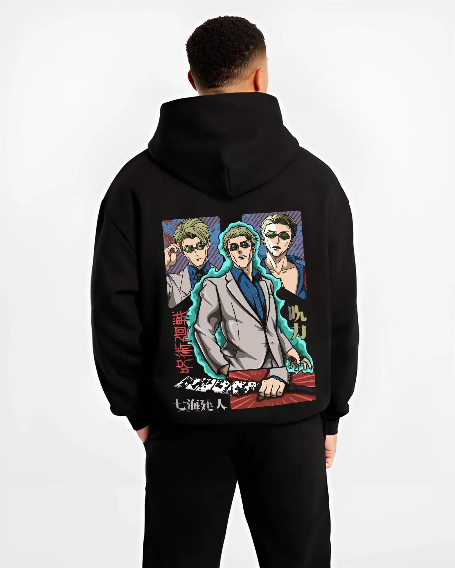 SUITNAN B.black hoodie male back view - Jujutsu Kaisen Store