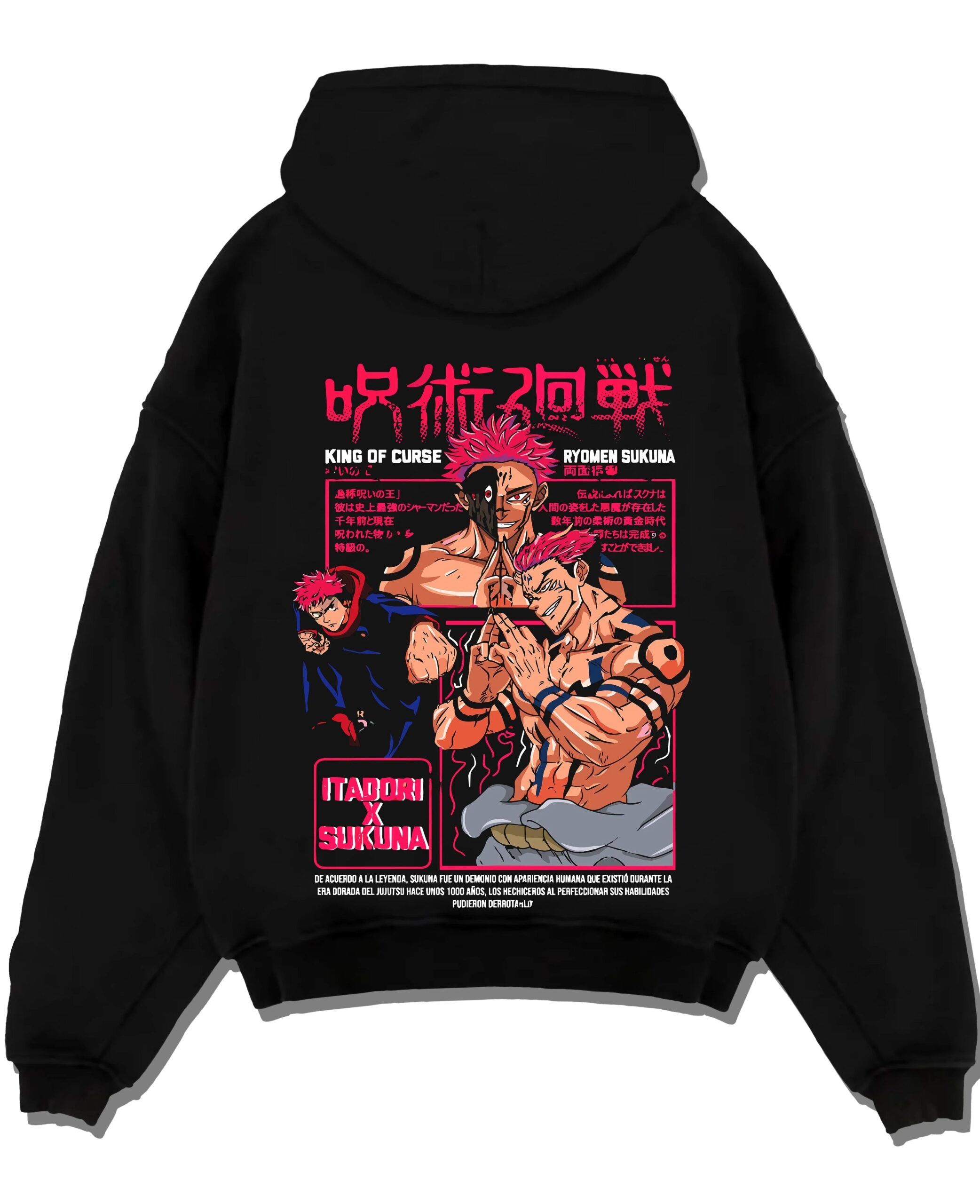 SUKUNA A.black hoodie flat back design scaled - Jujutsu Kaisen Store