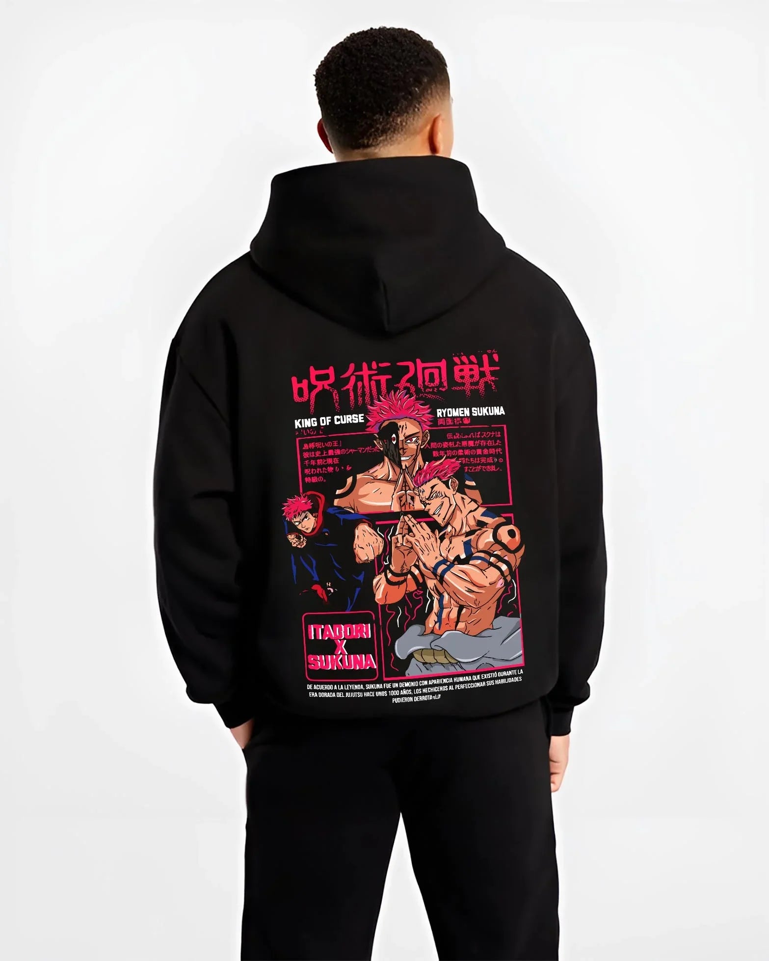 SUKUNA B.black hoodie male back view - Jujutsu Kaisen Store