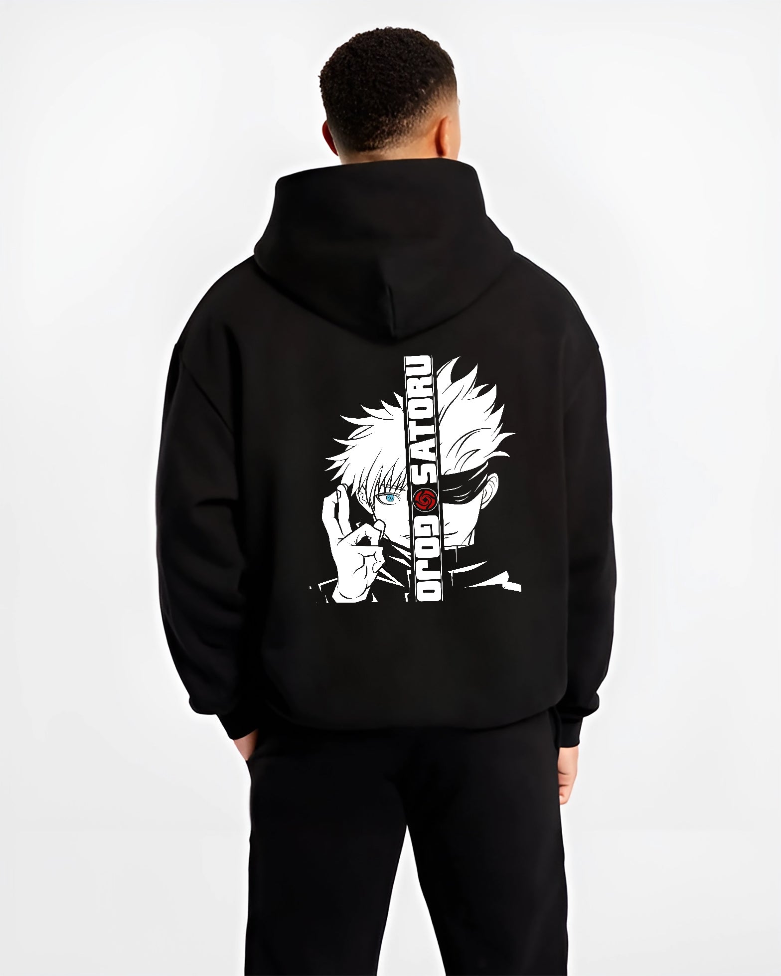 gojo satoru vertical text graphic black hoodie male back - Jujutsu Kaisen Store
